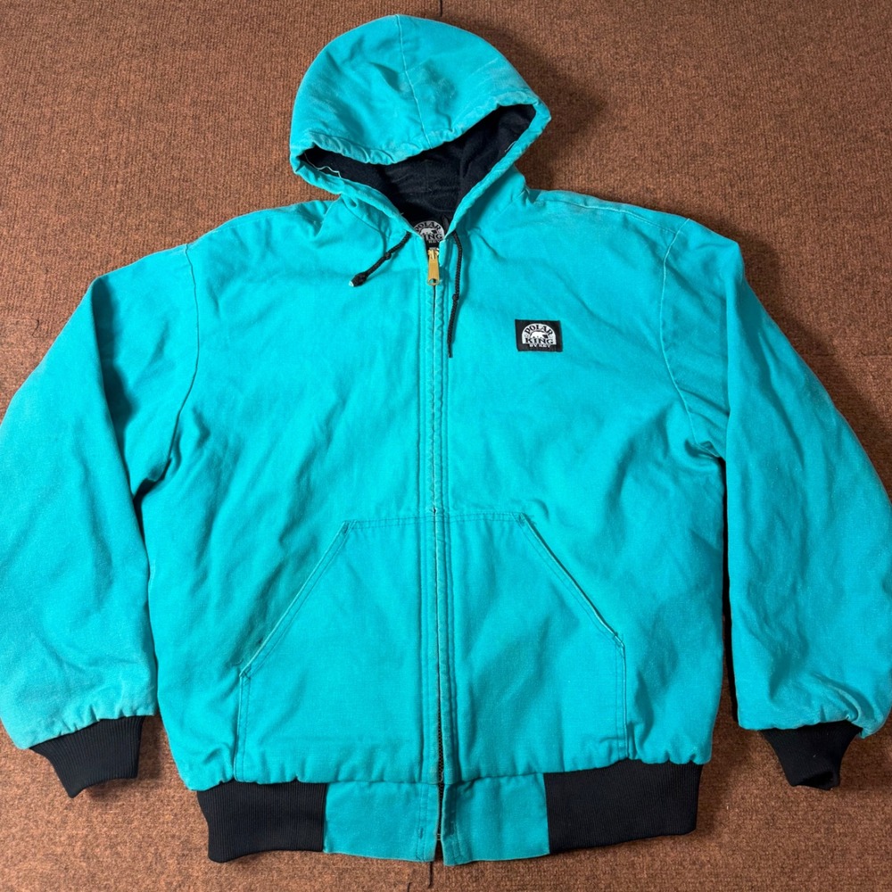 Polar King by Key Men Teal Duck Canvas Hooded Work Jacket Size 46 396.4 USA Made